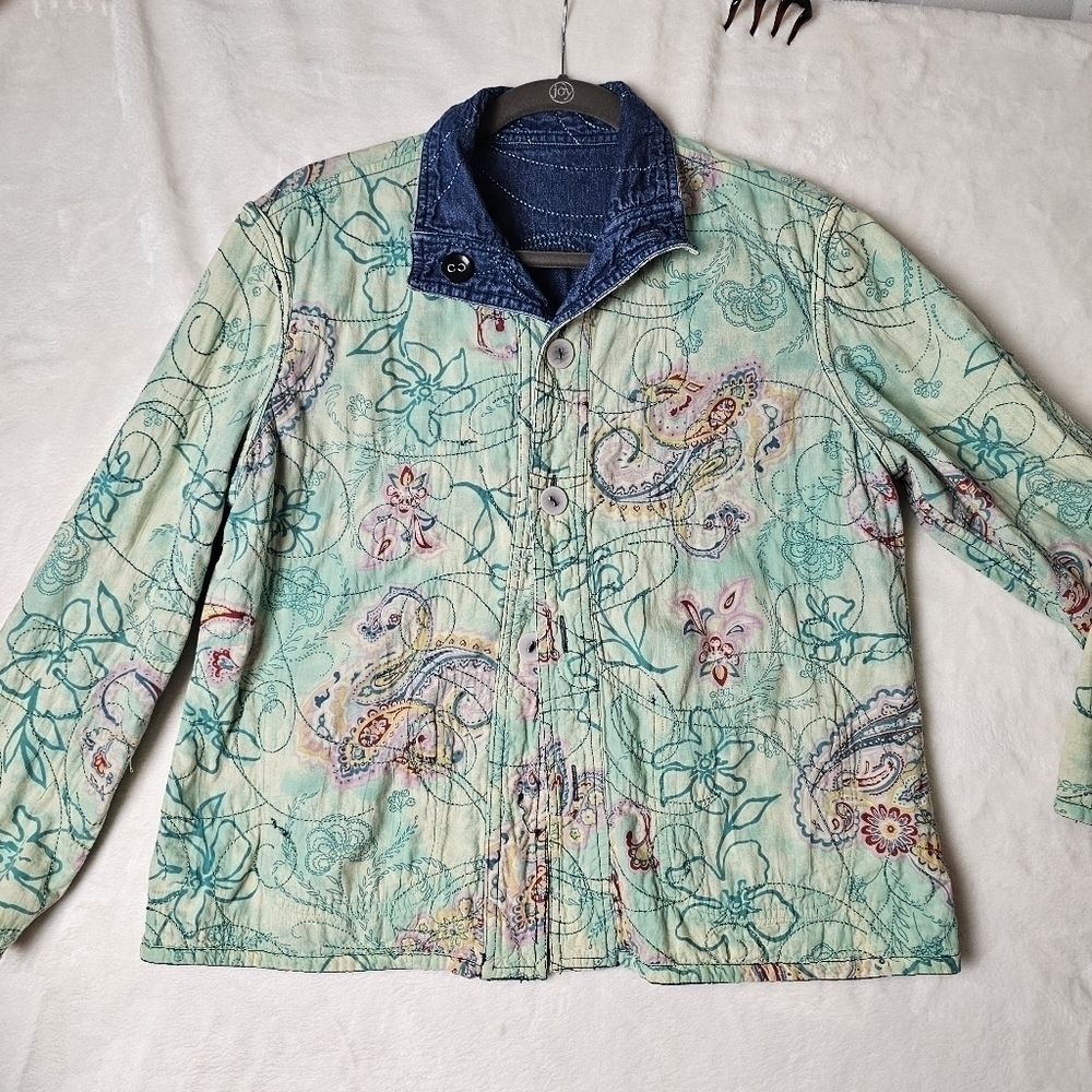 Vintage Casual Studio Embroidered Denim Jacket Reversible Made in India paisley